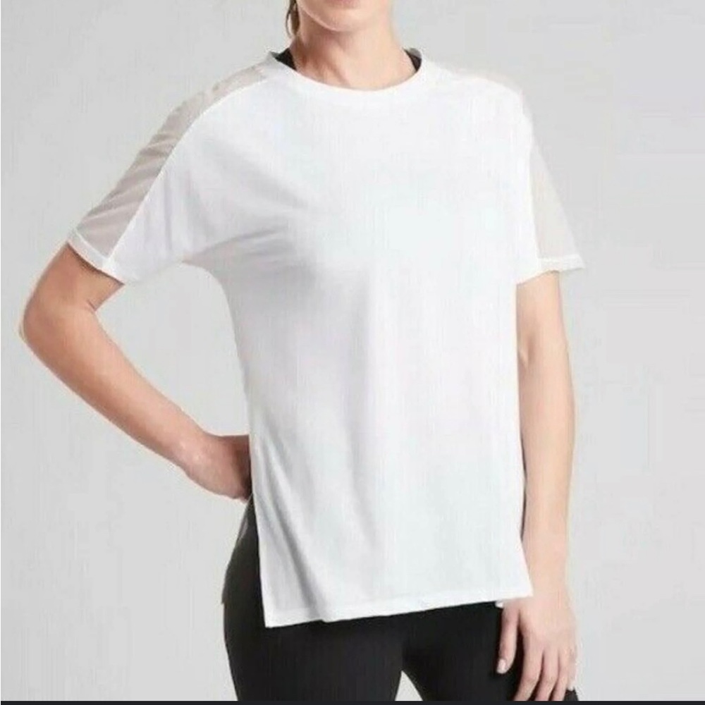 Athleta white mesh/cotton shirt